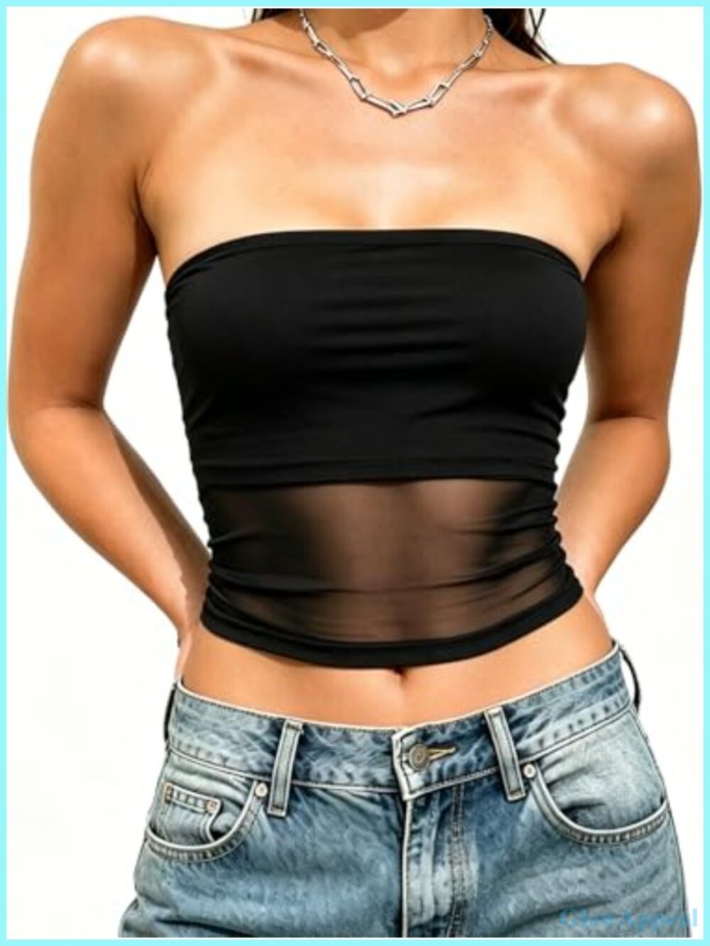 Women's Strapless Mesh Tube Top Sheer Bandeau Crop Top Slim Fit Clubwear Y2K